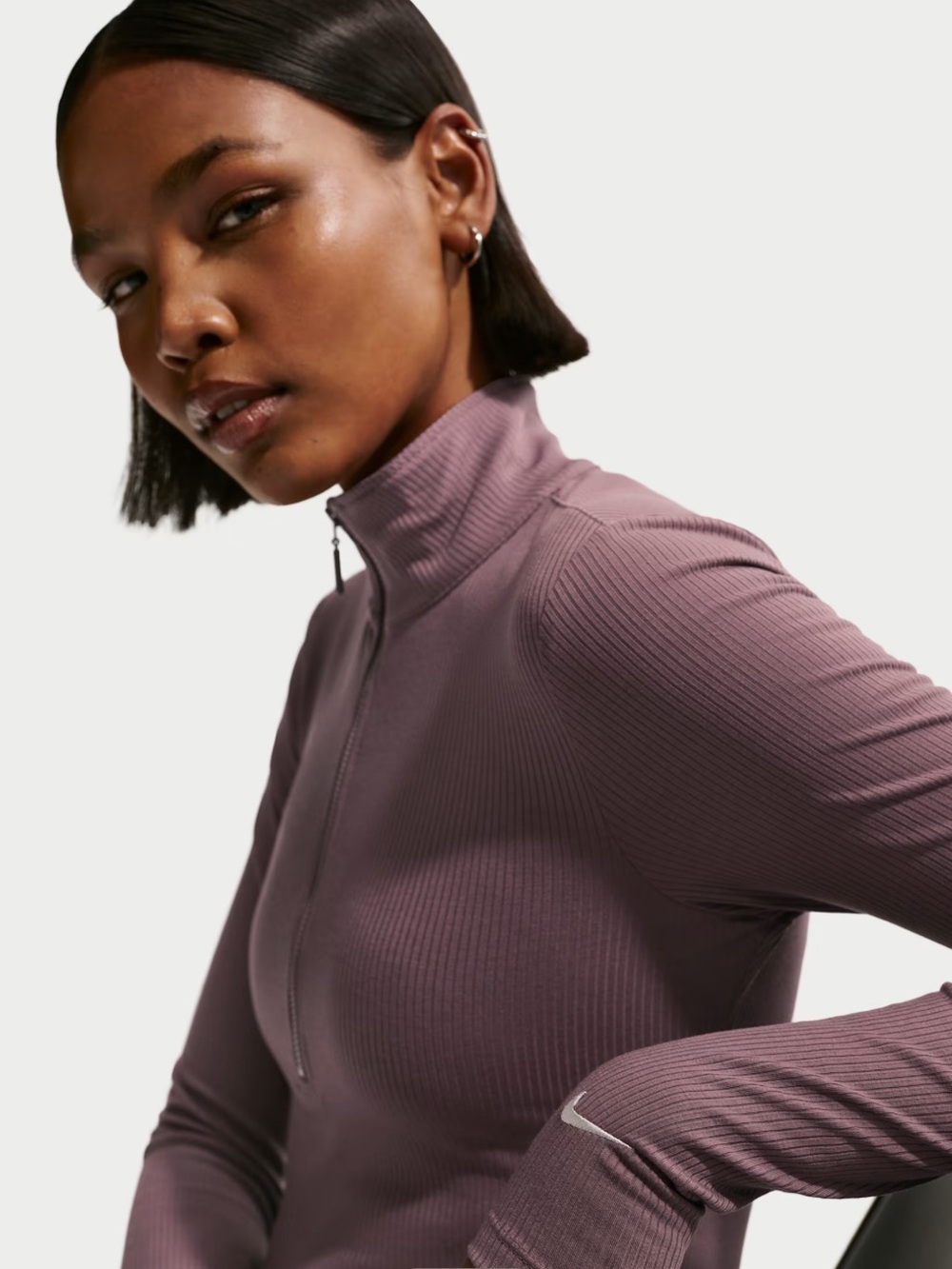 Nike Long-Sleeve Ribbed Quarter-Zip Top - Mauve